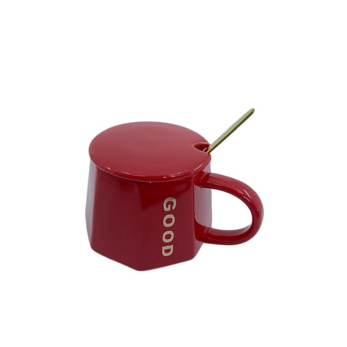 Cana Good One , capac inclus, lingurita inclusa, forma asimetrica, accente aurii,200 ml, rosu [3]