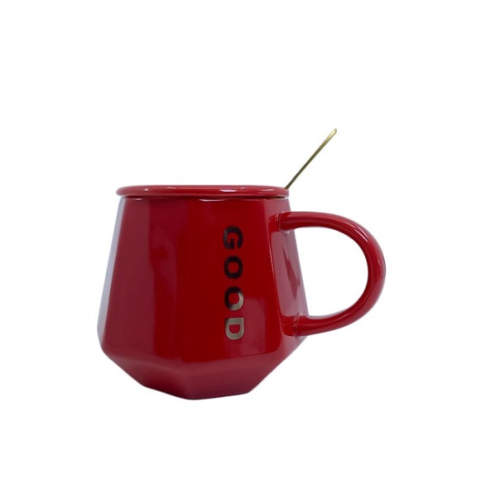 Cana Good One , capac inclus, lingurita inclusa, forma asimetrica, accente aurii,200 ml, rosu [1]