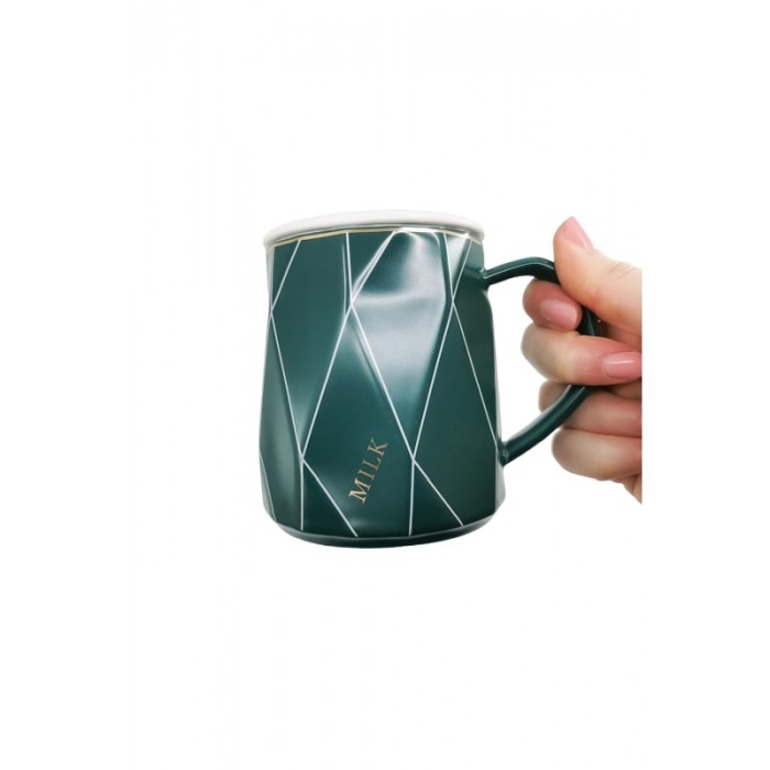 Cana LuxOne, capac inclus, lingurita inclusa, forma asimetrica, accente aurii, 250 ml, verde smarald, Doty®️ [2]