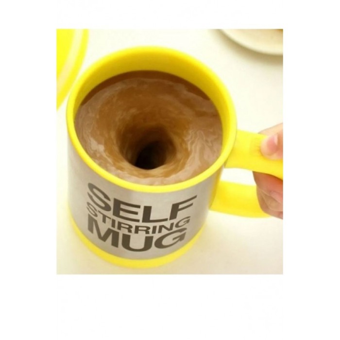 Cana Smart cu autoamestecare si capac cu 2 baterii tip AAA, Self-stirring Mug galbena,350 ml, Doty [4]