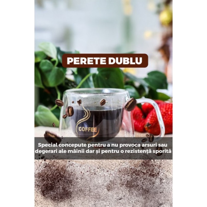 Cana termorezistenta cu perete dublu din sticla CoffeeSip Doty®, 200 ml, estetica atractiva, transparent, 12 x 8 cm [2]