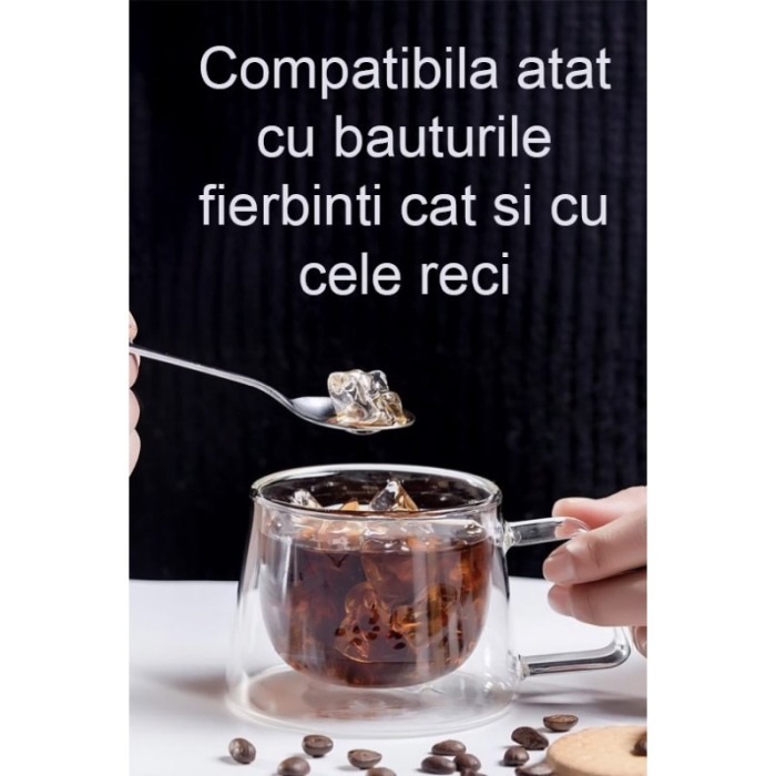 Cana termorezistenta cu perete dublu din sticla CoffeeSip Doty®, 200 ml, estetica atractiva, transparent, 12 x 8 cm [6]