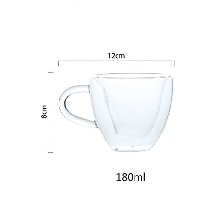 Cana termorezistenta cu perete dublu din sticla HeartSip Doty®, forma de inima, 180 ml, estetica atractiva, transparent, 12x8 cm [10]