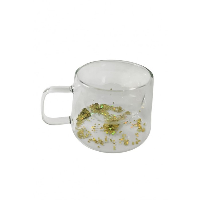 Cana termorezistenta cu perete dublu din sticla StarSip Doty®, stelute aurii, 100 ml, estetica atractiva, aspect transparent [4]