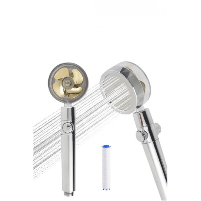 Cap de dus 360 grade GoldenShower, filtru apa, buton stop, micro-duze pentru presiune, argintiu/auriu, Doty®️ [3]