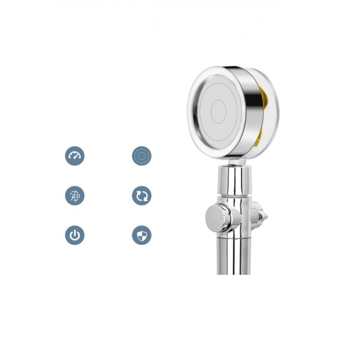 Cap de dus 360 grade GoldenShower, filtru apa, buton stop, micro-duze pentru presiune, argintiu/auriu, Doty®️ [4]