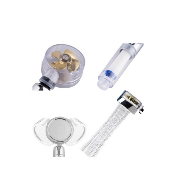 Cap de dus 360 grade GoldenShower, filtru apa, buton stop, micro-duze pentru presiune, argintiu/auriu, Doty®️ [5]