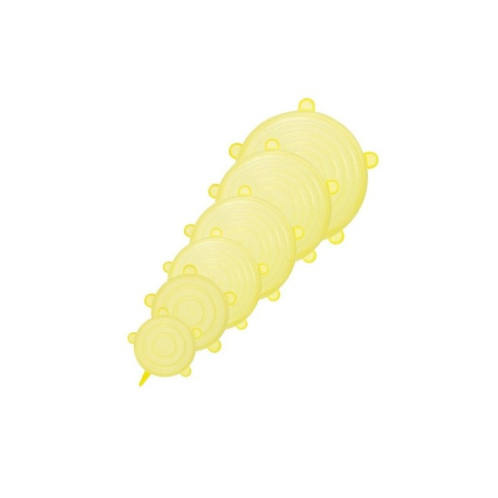 Capace flexibile din silicon KitchenGoods, 6 bucati, extensibile, dimenensiuni diferite, galben, Doty®️ [1]