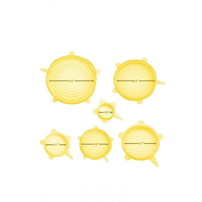 Capace flexibile din silicon KitchenGoods, 6 bucati, extensibile, dimenensiuni diferite, galben, Doty®️ [2]