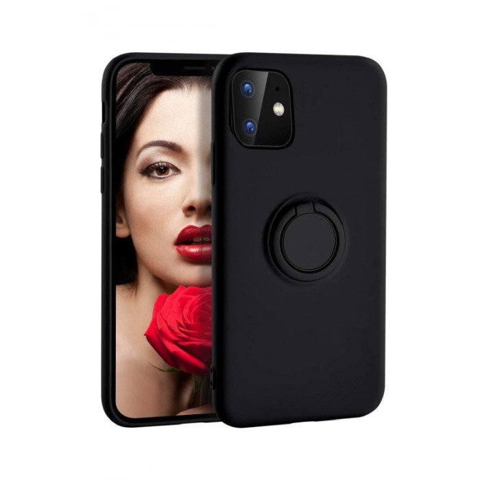 Carcasa  iPhone 11 Negru 6.1 inch , Suport tip Inel, Liquid Silicone [3]