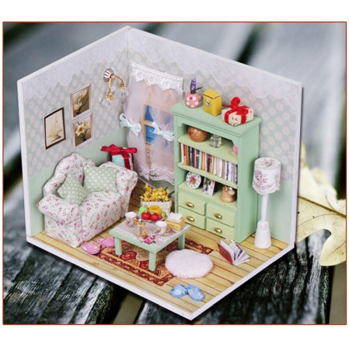 Casa de construit, artizanala din lemn DIY, dimensiune 14.6 cm, cu leduri si accesorii, Doty [3]