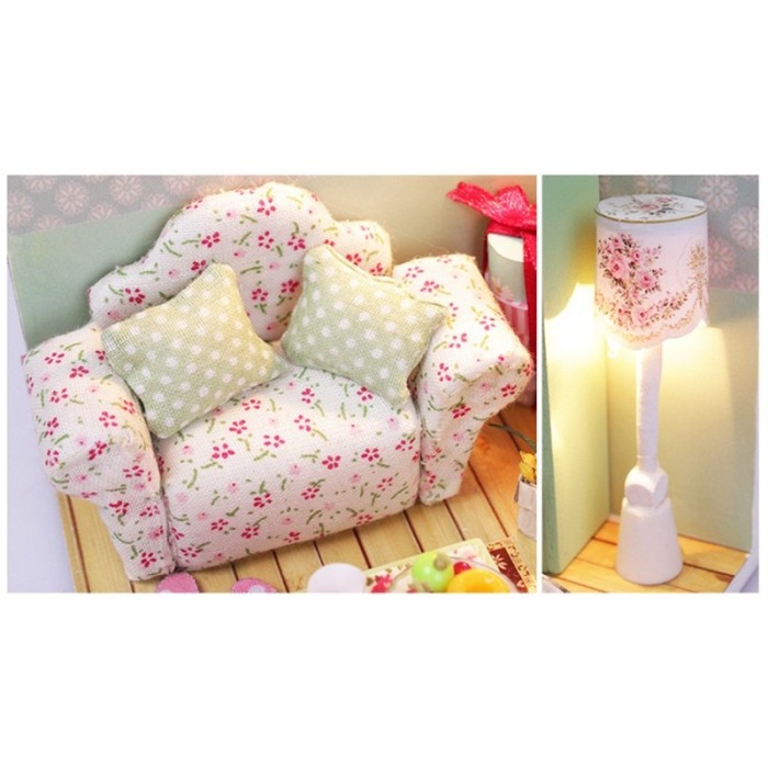 Casa de construit, artizanala din lemn DIY, dimensiune 14.6 cm, cu leduri si accesorii, Doty [4]