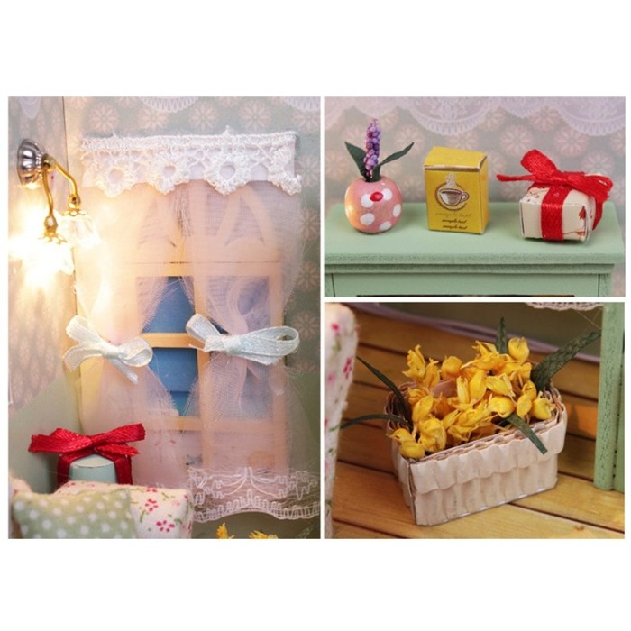 Casa de construit, artizanala din lemn DIY, dimensiune 14.6 cm, cu leduri si accesorii, Doty [5]