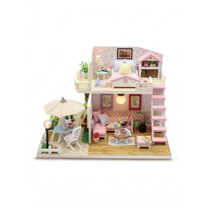 Casa de construit DIY Dolly House, tip macheta, miniatura artizanala, scala 1:24, cu leduri si accesorii, Doty®️ [1]