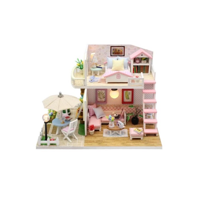 Casa de construit DIY Dolly House, tip macheta, miniatura artizanala, scala 1:24, cu leduri si accesorii, Doty®️ [4]