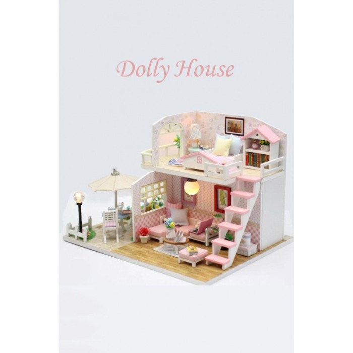 Casa de construit DIY Dolly House, tip macheta, miniatura artizanala, scala 1:24, cu leduri si accesorii, Doty®️ [5]