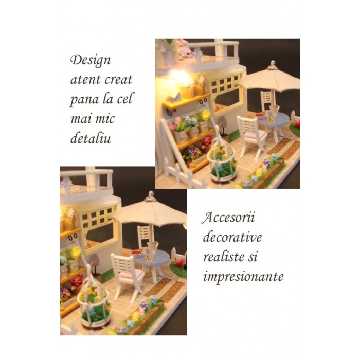 Casa de construit DIY Dolly House, tip macheta, miniatura artizanala, scala 1:24, cu leduri si accesorii, Doty®️ [7]