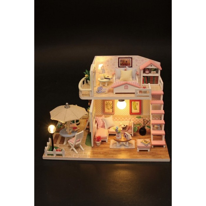 Casa de construit DIY Dolly House, tip macheta, miniatura artizanala, scala 1:24, cu leduri si accesorii, Doty®️ [6]