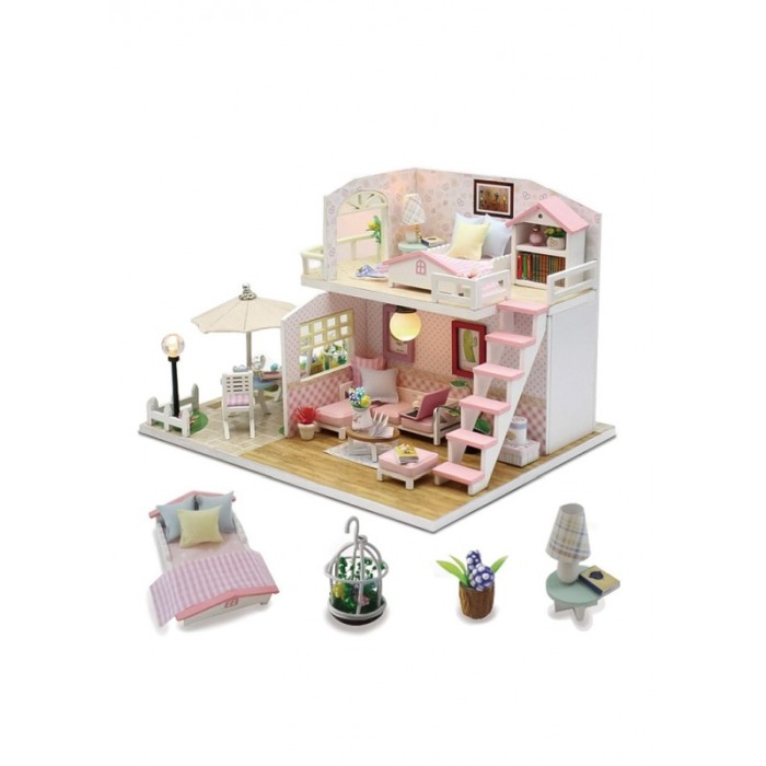 Casa de construit DIY Dolly House, tip macheta, miniatura artizanala, scala 1:24, cu leduri si accesorii, Doty®️ [2]