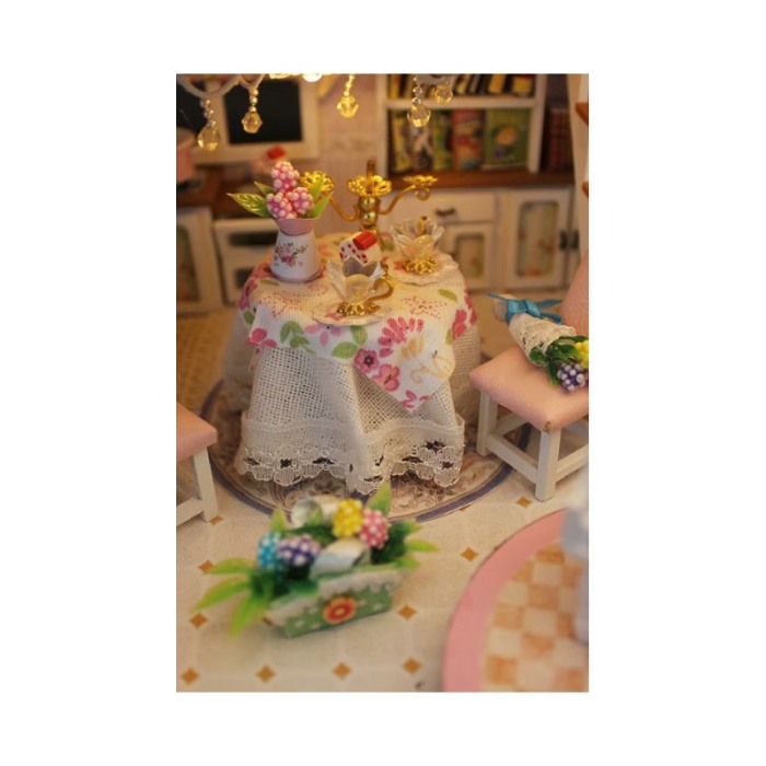 Casa de construit DIY Dreamy Villa, tip macheta, miniatura artizanala, scala 1:24, cu leduri si accesorii, Doty®️ [12]