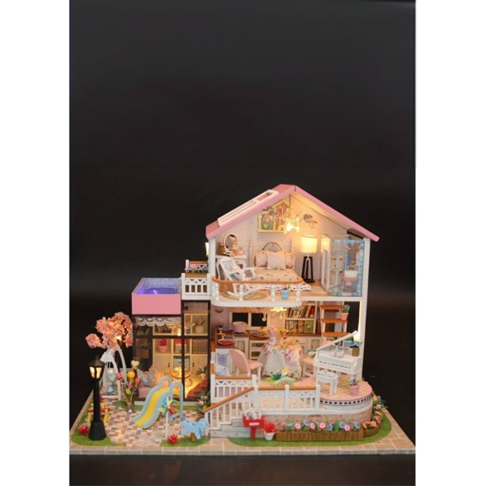 Casa de construit DIY Dreamy Villa, tip macheta, miniatura artizanala, scala 1:24, cu leduri si accesorii, Doty®️ [10]