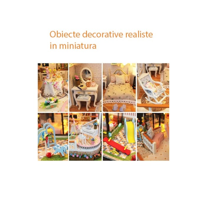 Casa de construit DIY Dreamy Villa, tip macheta, miniatura artizanala, scala 1:24, cu leduri si accesorii, Doty®️ [5]