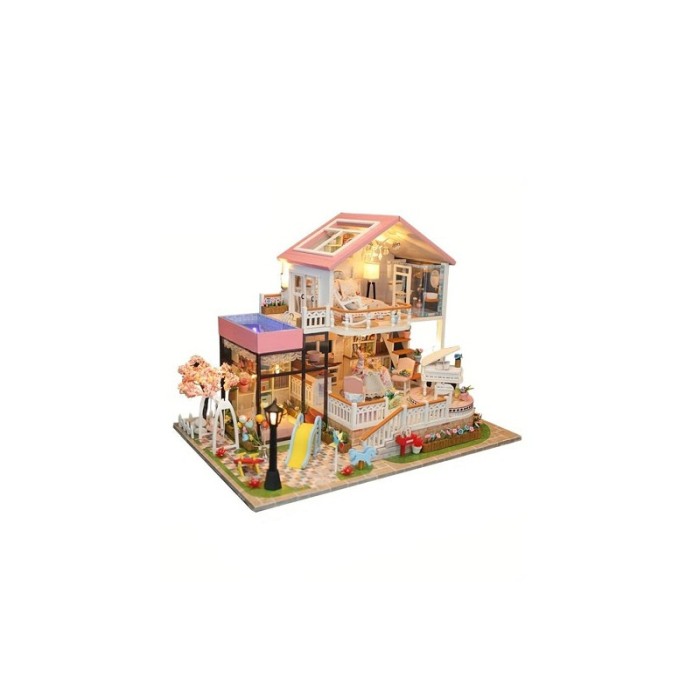 Casa de construit DIY Dreamy Villa, tip macheta, miniatura artizanala, scala 1:24, cu leduri si accesorii, Doty®️ [11]