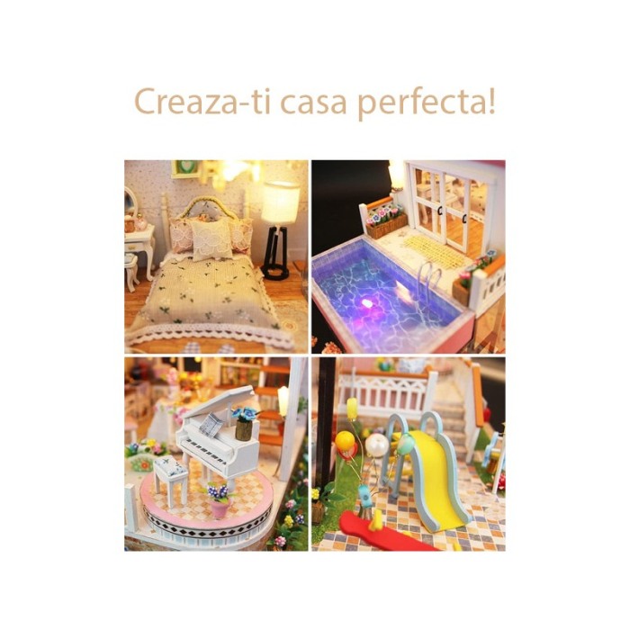 Casa de construit DIY Dreamy Villa, tip macheta, miniatura artizanala, scala 1:24, cu leduri si accesorii, Doty®️ [6]