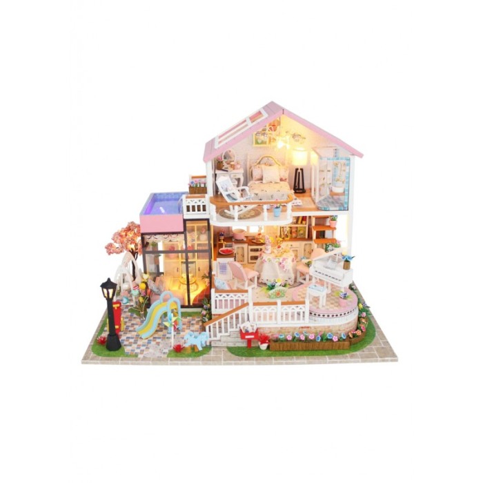Casa de construit DIY Dreamy Villa, tip macheta, miniatura artizanala, scala 1:24, cu leduri si accesorii, Doty®️ [3]