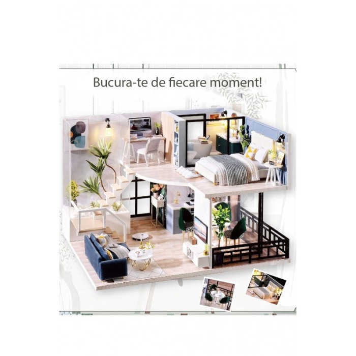 Casa de construit DIY Enjoy Loft, miniatura artizanala, scala 1:24, cu leduri si accesorii, Doty®️ [4]