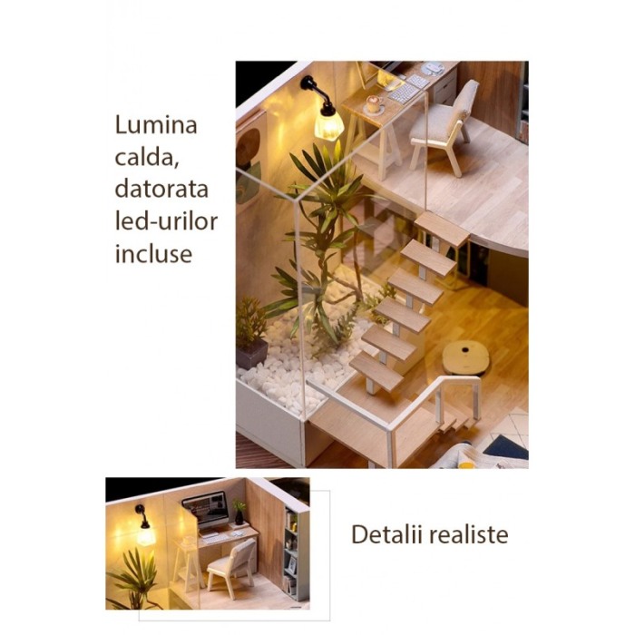 Casa de construit DIY Enjoy Loft, miniatura artizanala, scala 1:24, cu leduri si accesorii, Doty®️ [9]
