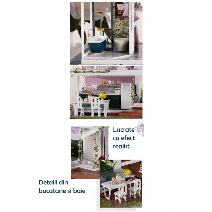 Casa de construit DIY Fairy Villa Doty®, miniatura artizanala, 32x24.5x25.5 cm, cu leduri si accesorii incluse [11]