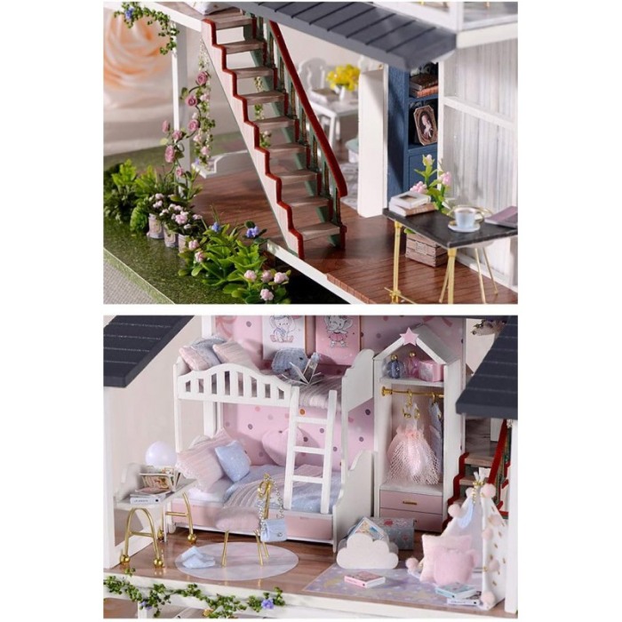 Casa de construit DIY Fairy Villa Doty®, miniatura artizanala, 32x24.5x25.5 cm, cu leduri si accesorii incluse [4]