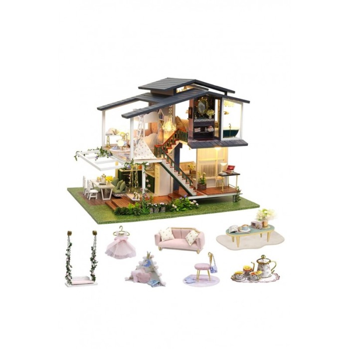 Casa de construit DIY Fairy Villa Doty®, miniatura artizanala, 32x24.5x25.5 cm, cu leduri si accesorii incluse [1]
