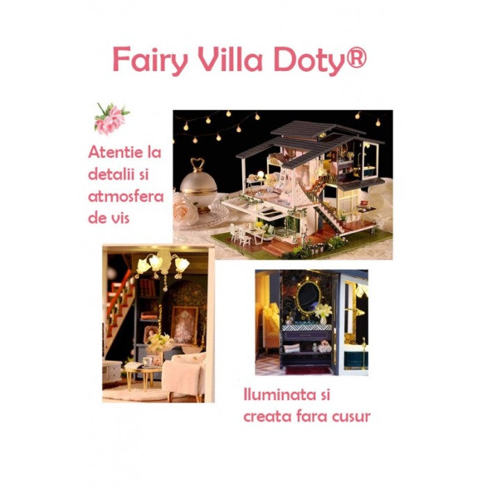 Casa de construit DIY Fairy Villa Doty®, miniatura artizanala, 32x24.5x25.5 cm, cu leduri si accesorii incluse [14]