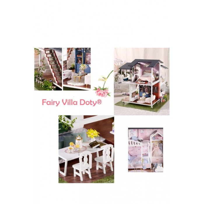 Casa de construit DIY Fairy Villa Doty®, miniatura artizanala, 32x24.5x25.5 cm, cu leduri si accesorii incluse [12]