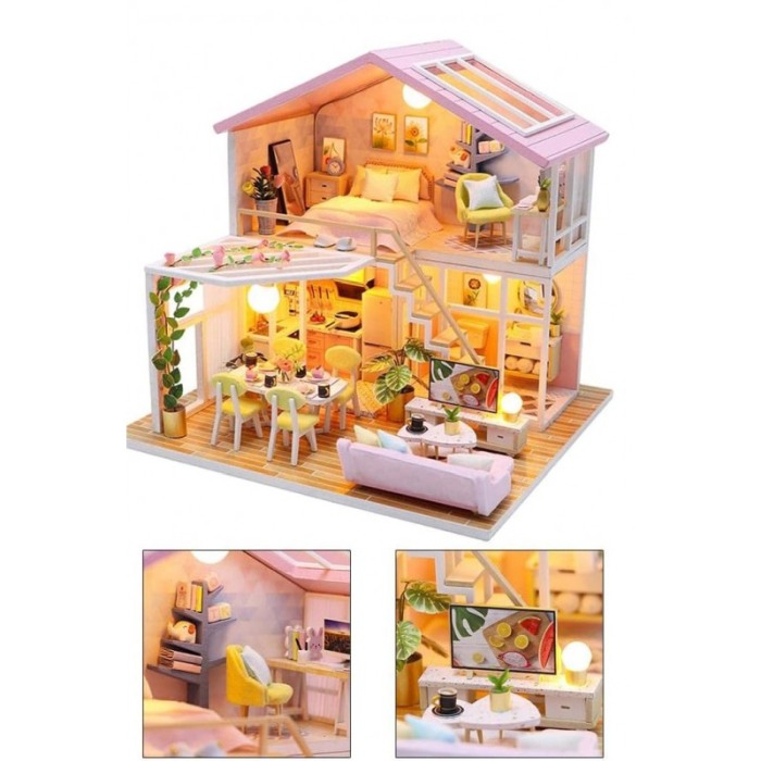 Casa de construit DIY Home Sweet Home, tip macheta, miniatura artizanala, scala 1:24, cu leduri si accesorii, Doty®️ [11]