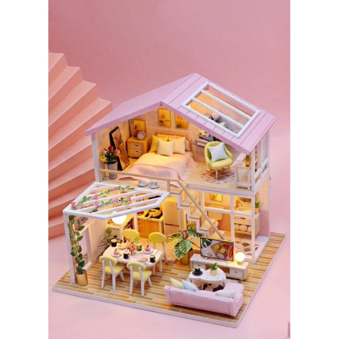 Casa de construit DIY Home Sweet Home, tip macheta, miniatura artizanala, scala 1:24, cu leduri si accesorii, Doty®️ [5]