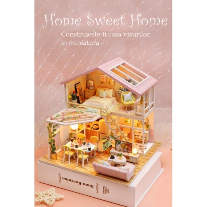 Casa de construit DIY Home Sweet Home, tip macheta, miniatura artizanala, scala 1:24, cu leduri si accesorii, Doty®️ [3]