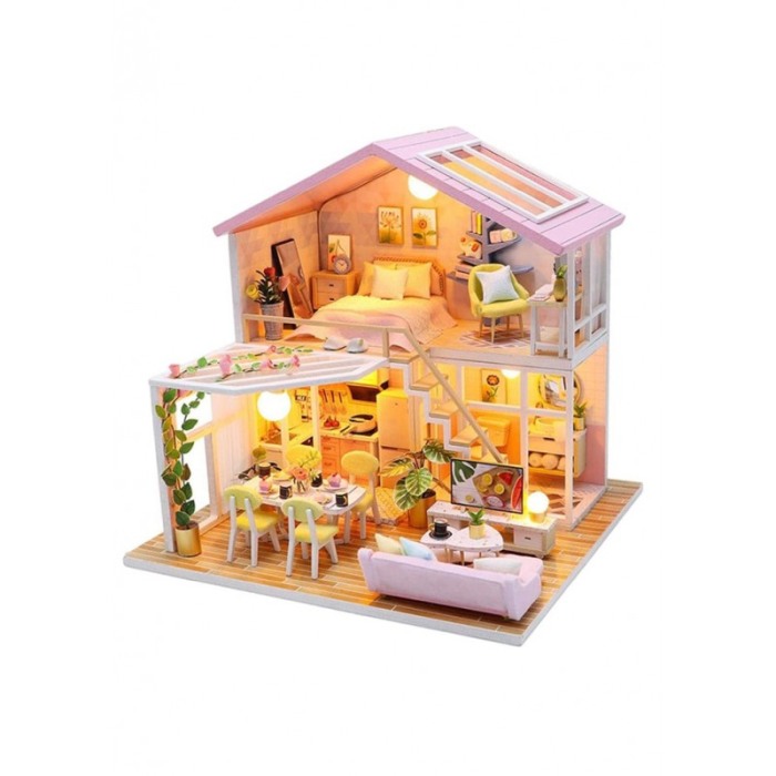 Casa de construit DIY Home Sweet Home, tip macheta, miniatura artizanala, scala 1:24, cu leduri si accesorii, Doty®️ [1]