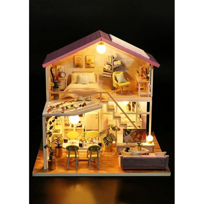 Casa de construit DIY Home Sweet Home, tip macheta, miniatura artizanala, scala 1:24, cu leduri si accesorii, Doty®️ [7]