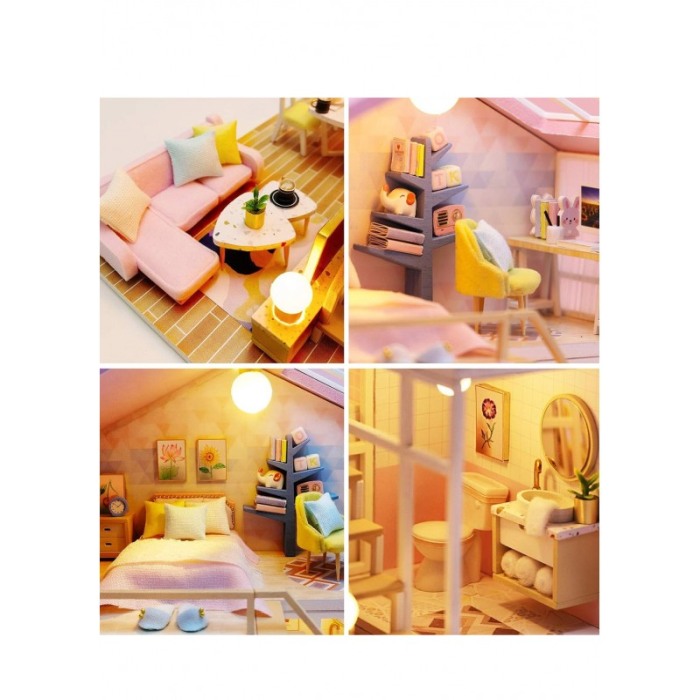 Casa de construit DIY Home Sweet Home, tip macheta, miniatura artizanala, scala 1:24, cu leduri si accesorii, Doty®️ [6]