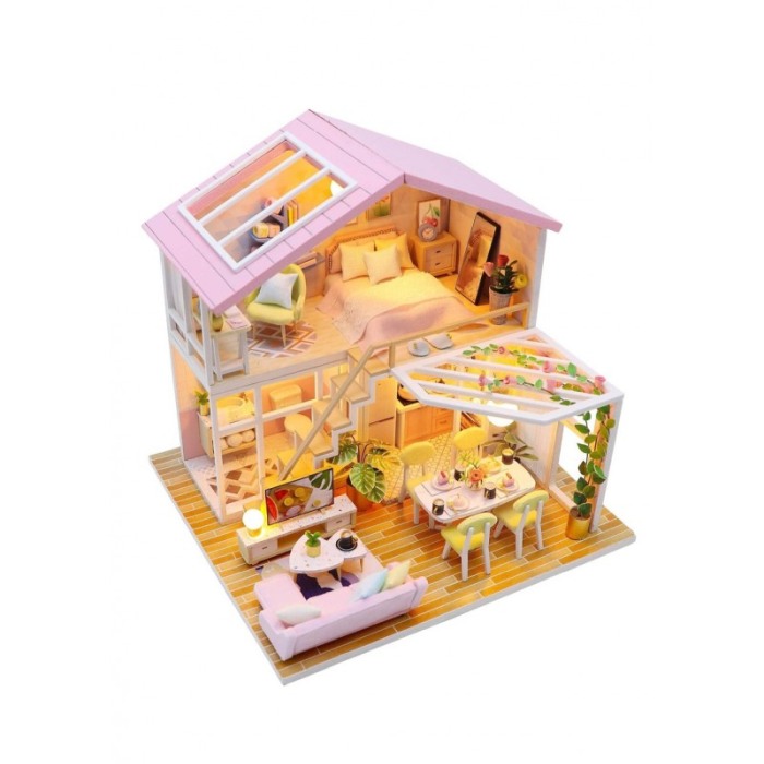 Casa de construit DIY Home Sweet Home, tip macheta, miniatura artizanala, scala 1:24, cu leduri si accesorii, Doty®️ [10]
