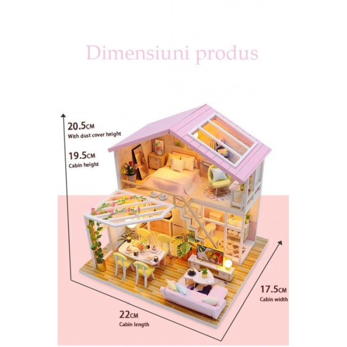Casa de construit DIY Home Sweet Home, tip macheta, miniatura artizanala, scala 1:24, cu leduri si accesorii, Doty®️ [9]