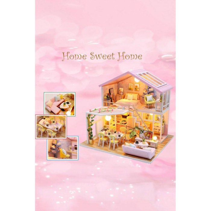 Casa de construit DIY Home Sweet Home, tip macheta, miniatura artizanala, scala 1:24, cu leduri si accesorii, Doty®️ [4]