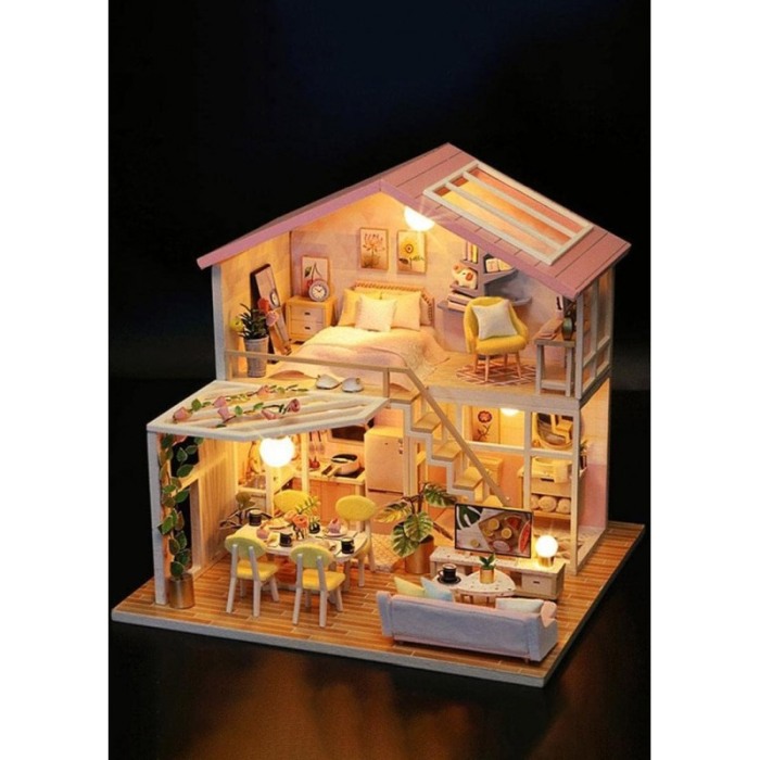 Casa de construit DIY Home Sweet Home, tip macheta, miniatura artizanala, scala 1:24, cu leduri si accesorii, Doty®️ [8]
