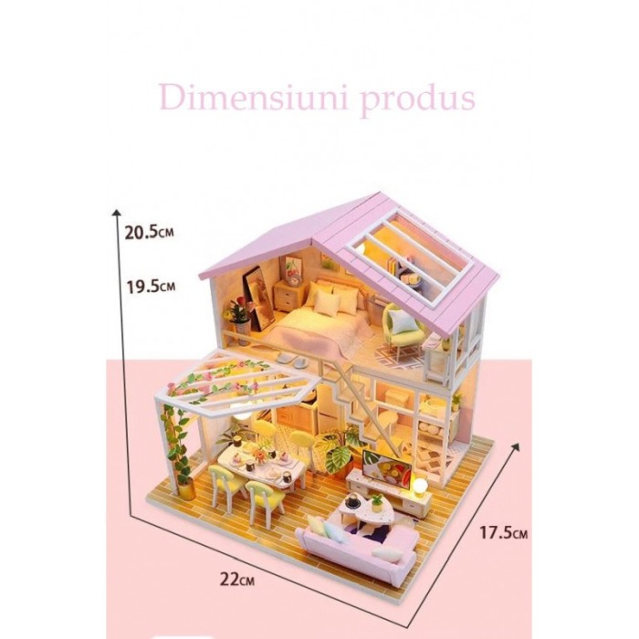Casa de construit DIY Home Sweet Home, tip macheta, miniatura artizanala, scala 1:24, cu leduri si accesorii, Doty®️ [2]