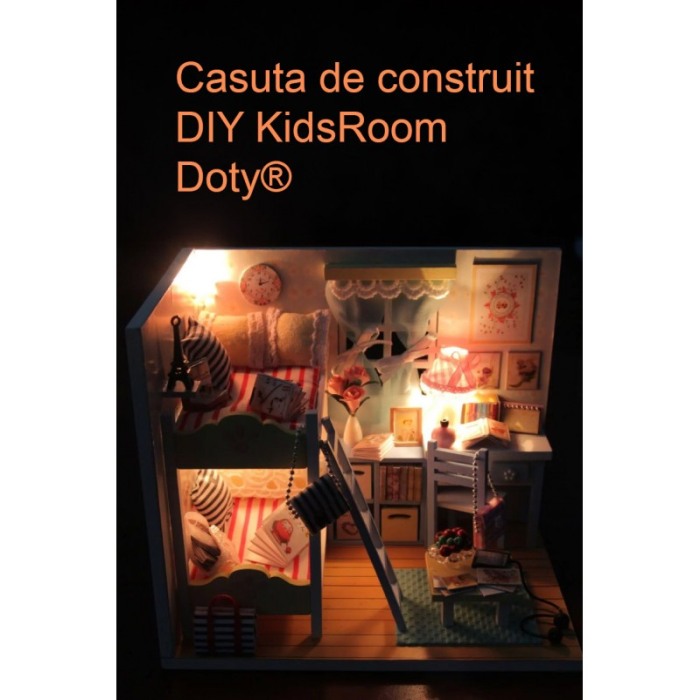 Casa de construit DIY KidsRoom Doty®, miniatura artizanala, 18x13, 5x13, 5 cm, cu leduri si accesorii incluse [4]