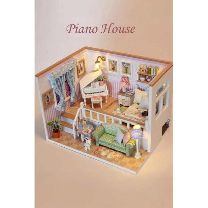 Casa de construit DIY Piano House, tip macheta, miniatura artizanala, scala 1:24, cu leduri si accesorii, Doty®️ [6]