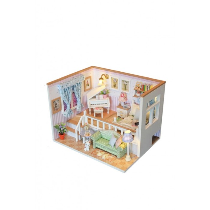 Casa de construit DIY Piano House, tip macheta, miniatura artizanala, scala 1:24, cu leduri si accesorii, Doty®️ [1]
